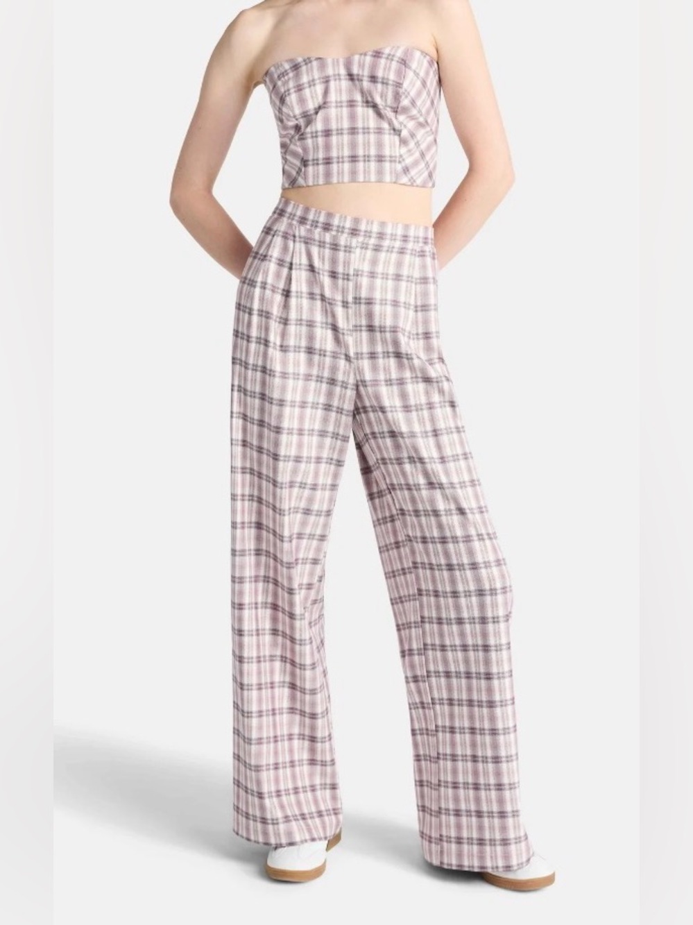 Plaid Wide-Leg Two-Piece Set